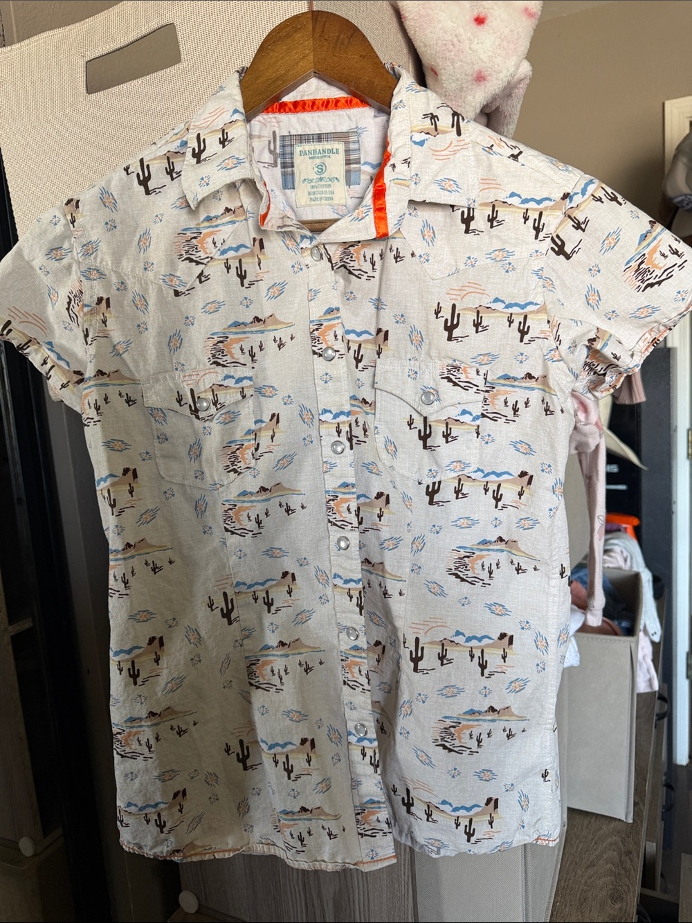 Panhandle Slim Cream Desert Cactus Print Short Sleeve Button-Down Shirt